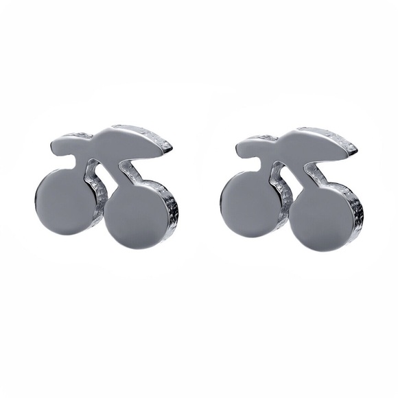 NEW Cherry  Silver Toned Stud Earrings - Picture 1 of 6